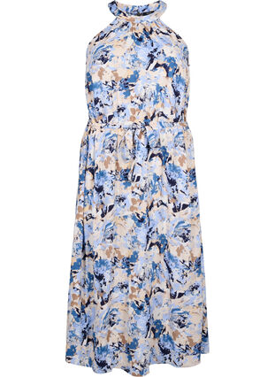 Wiskozowa sukienka koktajlowa z wiazaniem na szyi, Blue Graphic AOP, Packshot image number 0