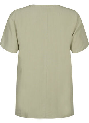 Wiskozowa bluzka z krótkim rekawem i zakladkami, Seagrass , Packshot image number 1