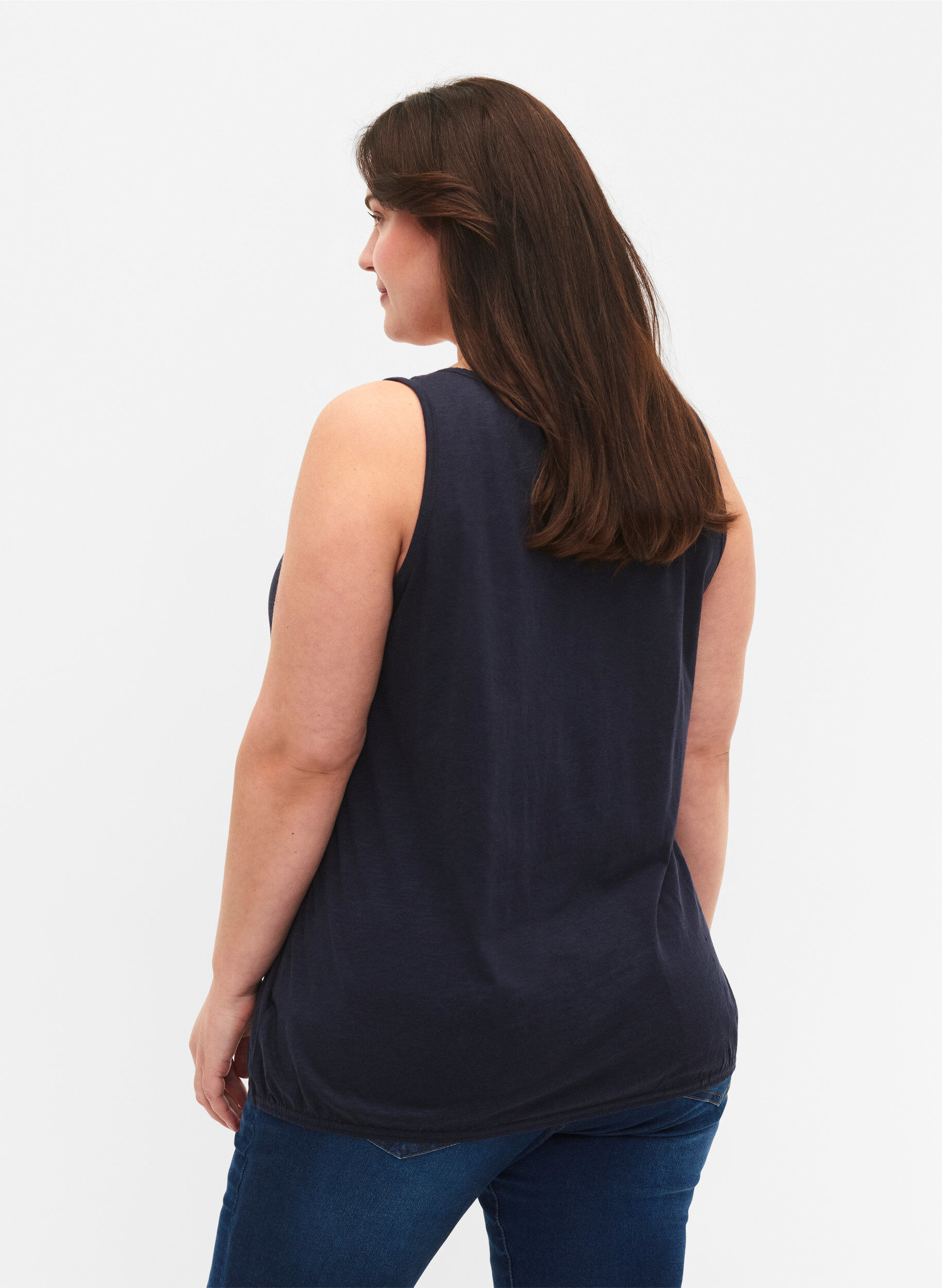 Zizzi Bawelniany top z koronkowym wykonczeniem, Navy Blazer, Model image number 1