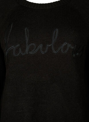 Dzianinowa bluzka z wyhaftowanym tekstem, Black/Black, Packshot image number 2