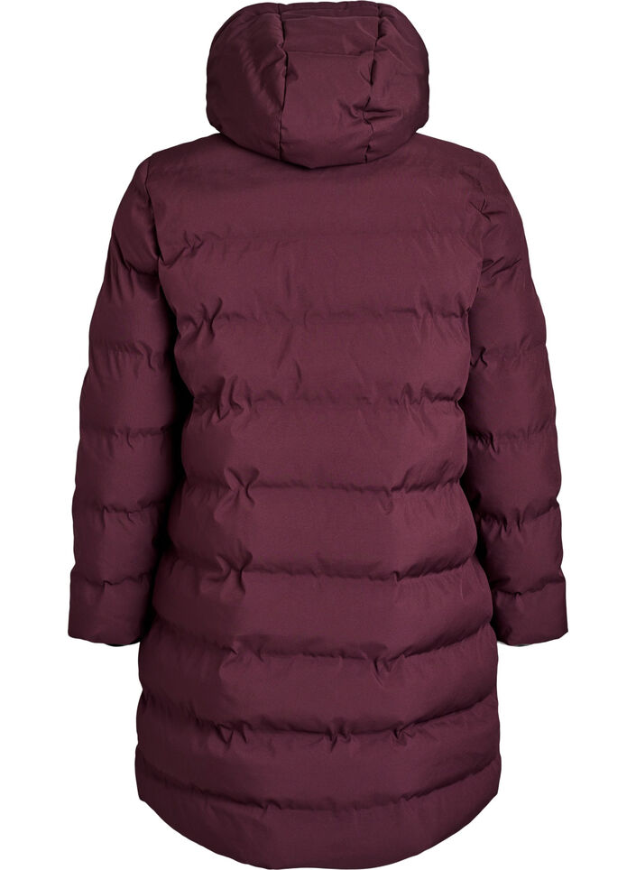 Puchowy plaszcz z kapturem i kieszeniami, Ciemnobordowy, Packshot image number 1