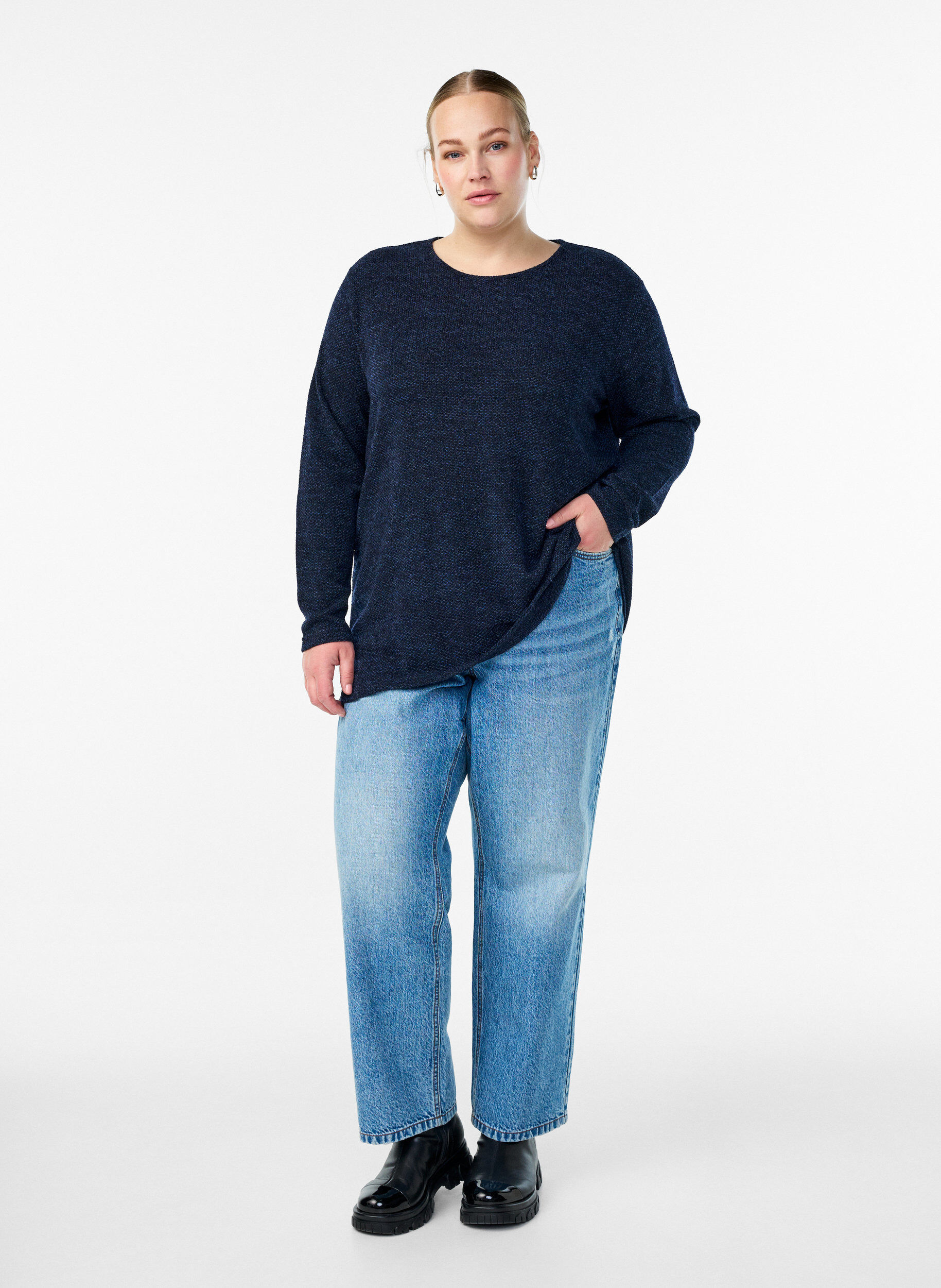 ZizziBluzka z dlugim rekawem ze struktura, Niebieskie, Model image number 1