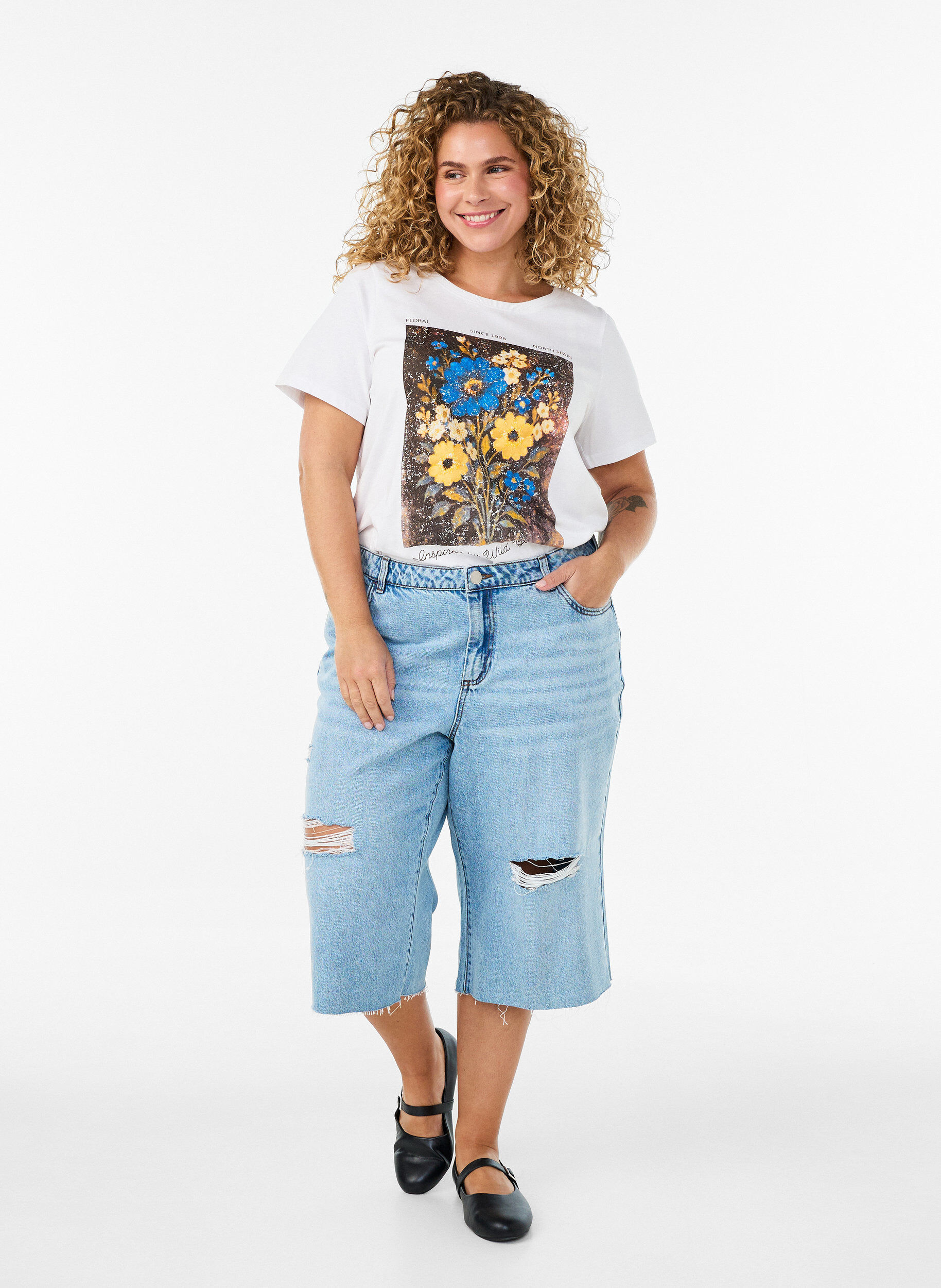 ZizziKoszulka bawelniana z nadrukiem z przodu, Biały, Model image number 1