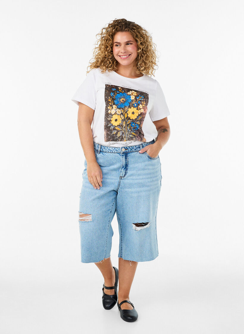 Koszulka bawelniana z nadrukiem z przodu, Biały, Model image number 1