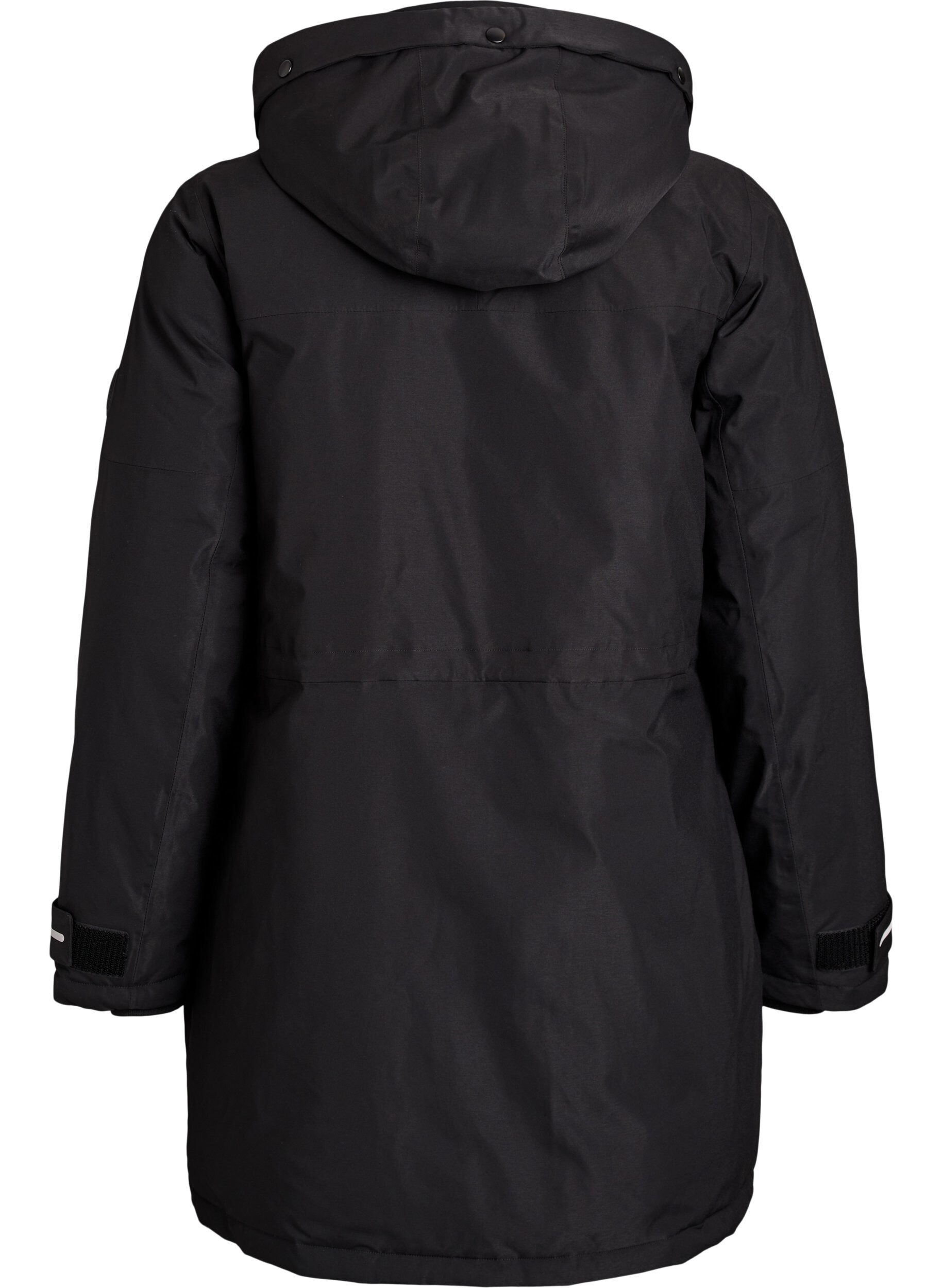 Zizzi Hydrofobowa parka z kapturem i funkcjonalnymi detalami, Czarne, Packshot image number 1