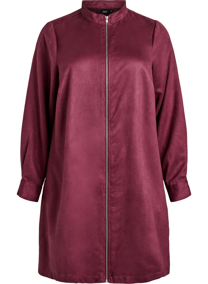 Dluga koszula z imitacji zamszu z zamkiem, Czerwony, Packshot image number 0