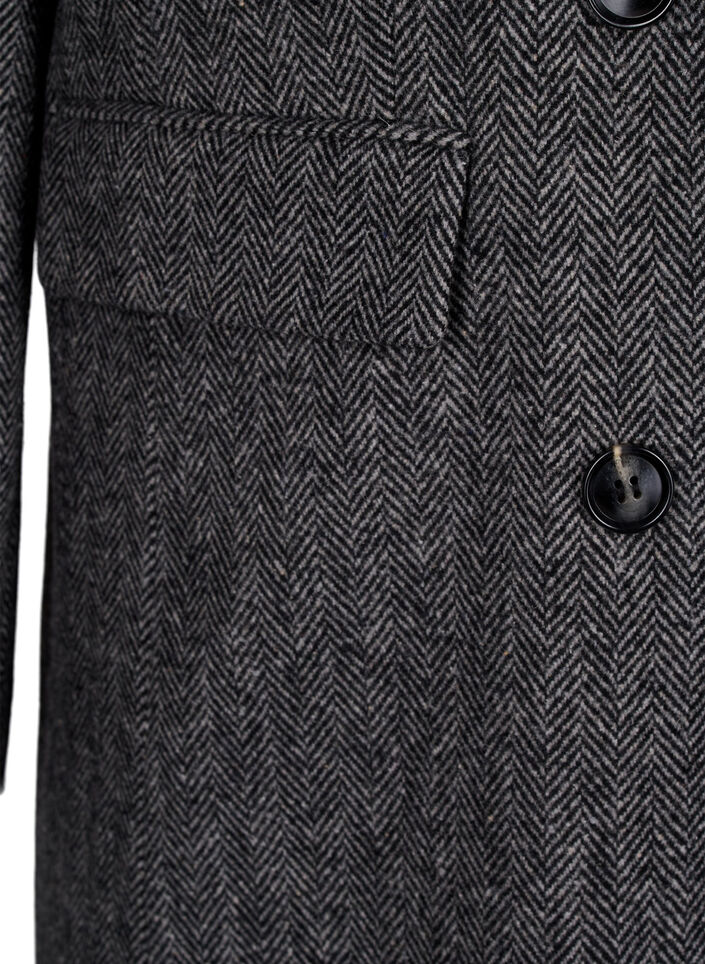 Dlugi welniany plaszcz ze wzorem w jodelke, Dark Grey Melange, Packshot image number 3