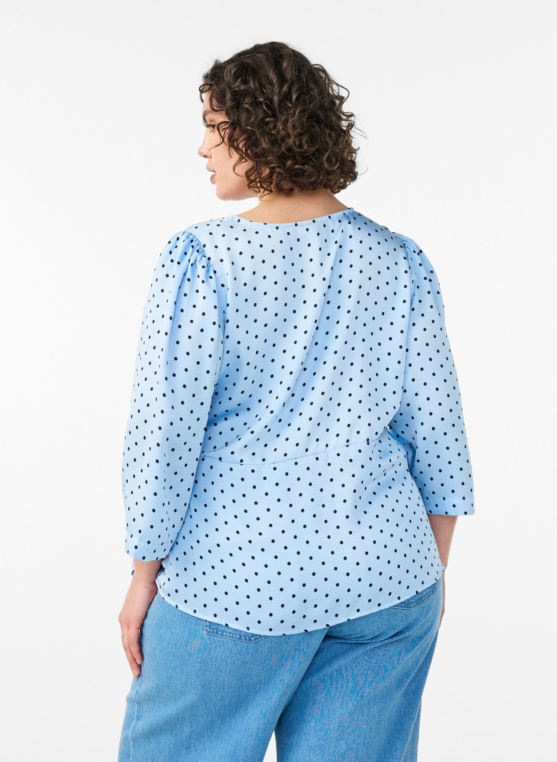 Zizzi Bluzka Polka dot z wiazaniami i 3/4-sleeves, Niebieskie, Model image number 2