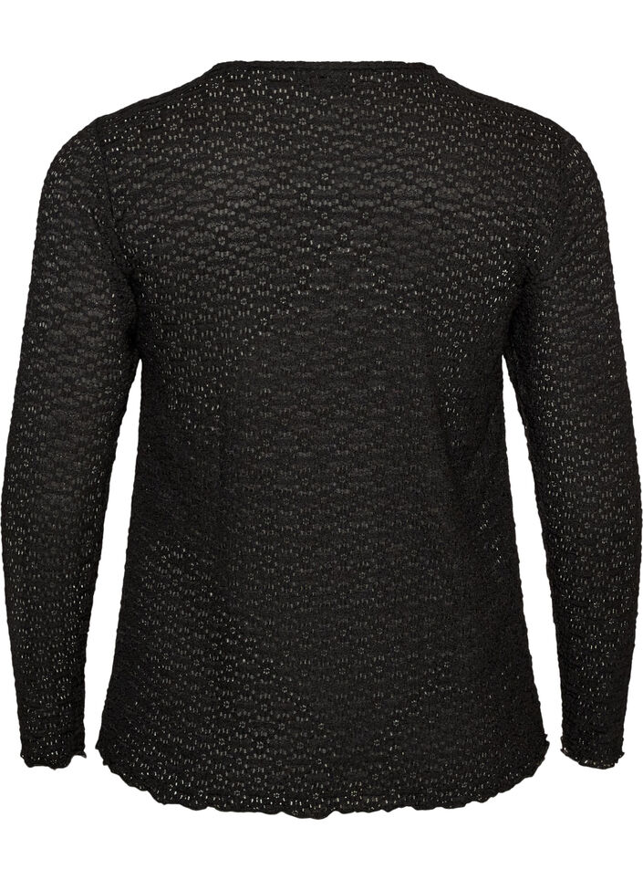 Bluzka z azurowym wzorem i dlugim rekawem, Czarne, Packshot image number 1