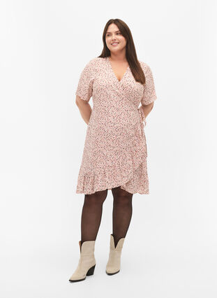 Kopertowa sukienka w kropki z wiskozy, Rose Dot AOP, Model image number 2