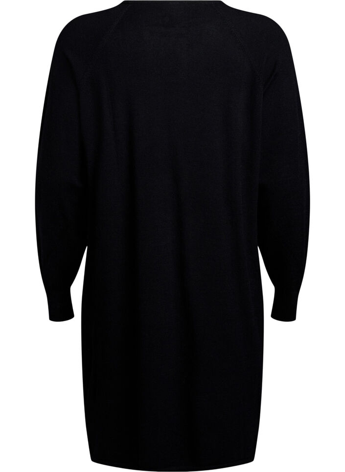 Dzianinowa sukienka z okraglym dekoltem i dzianinowym wzorem, Black, Packshot image number 1