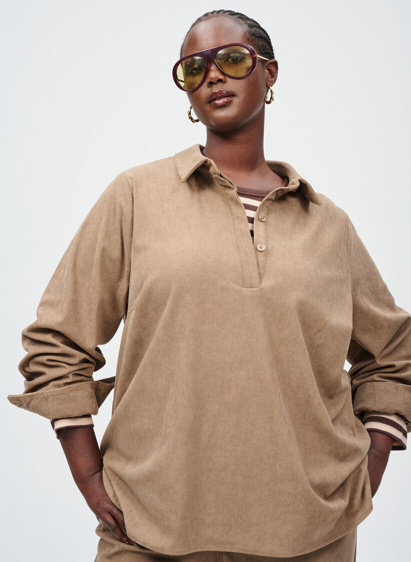 Sztruksowa bluzka z dlugim rekawem, Brązowy, Image image number 0