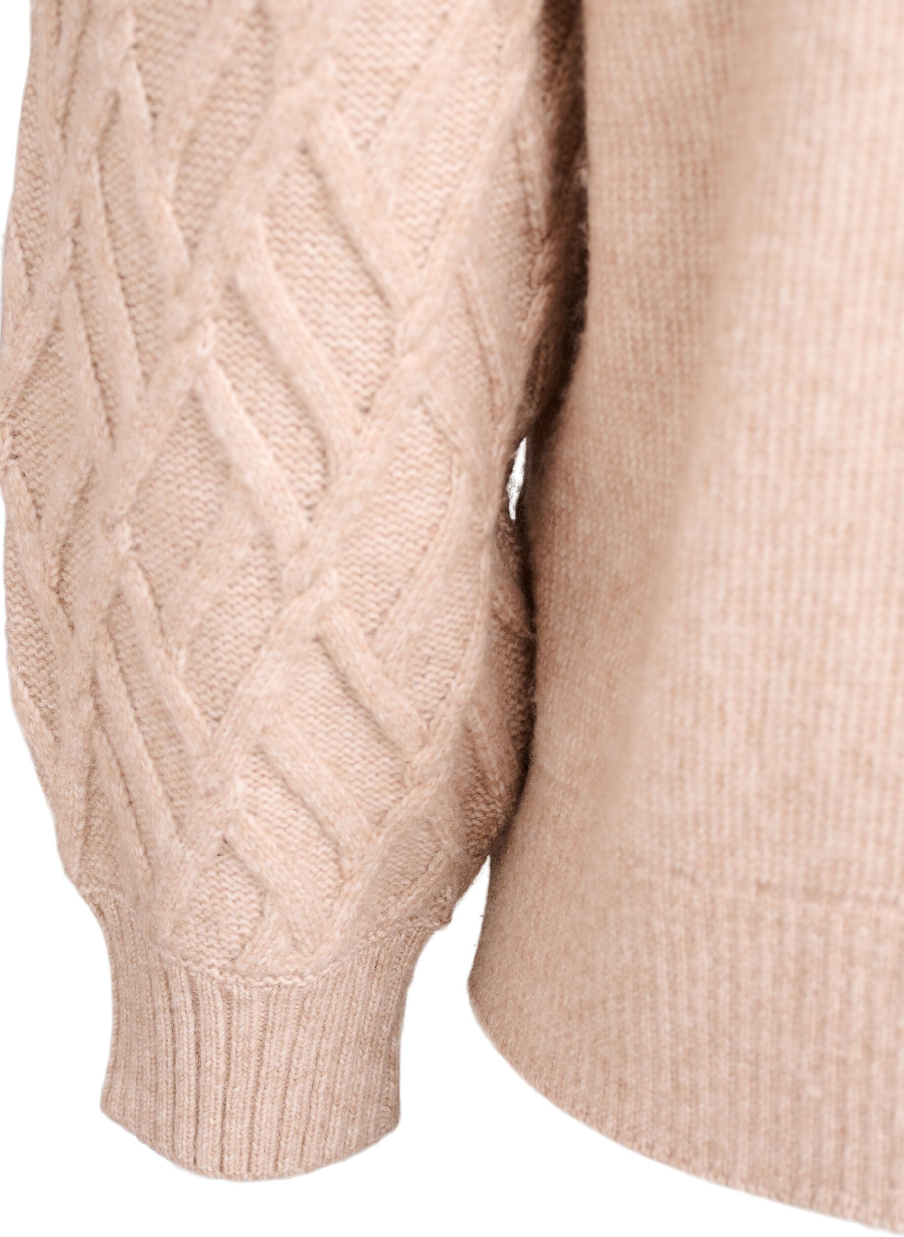 Zizzi Kardigan z dzianiny kablowej z perlowymi guziki, Beżowy, Packshot image number 3