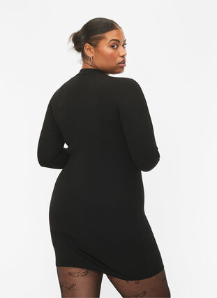 Dopasowana sukienka z wycieciami, Black, Model image number 1