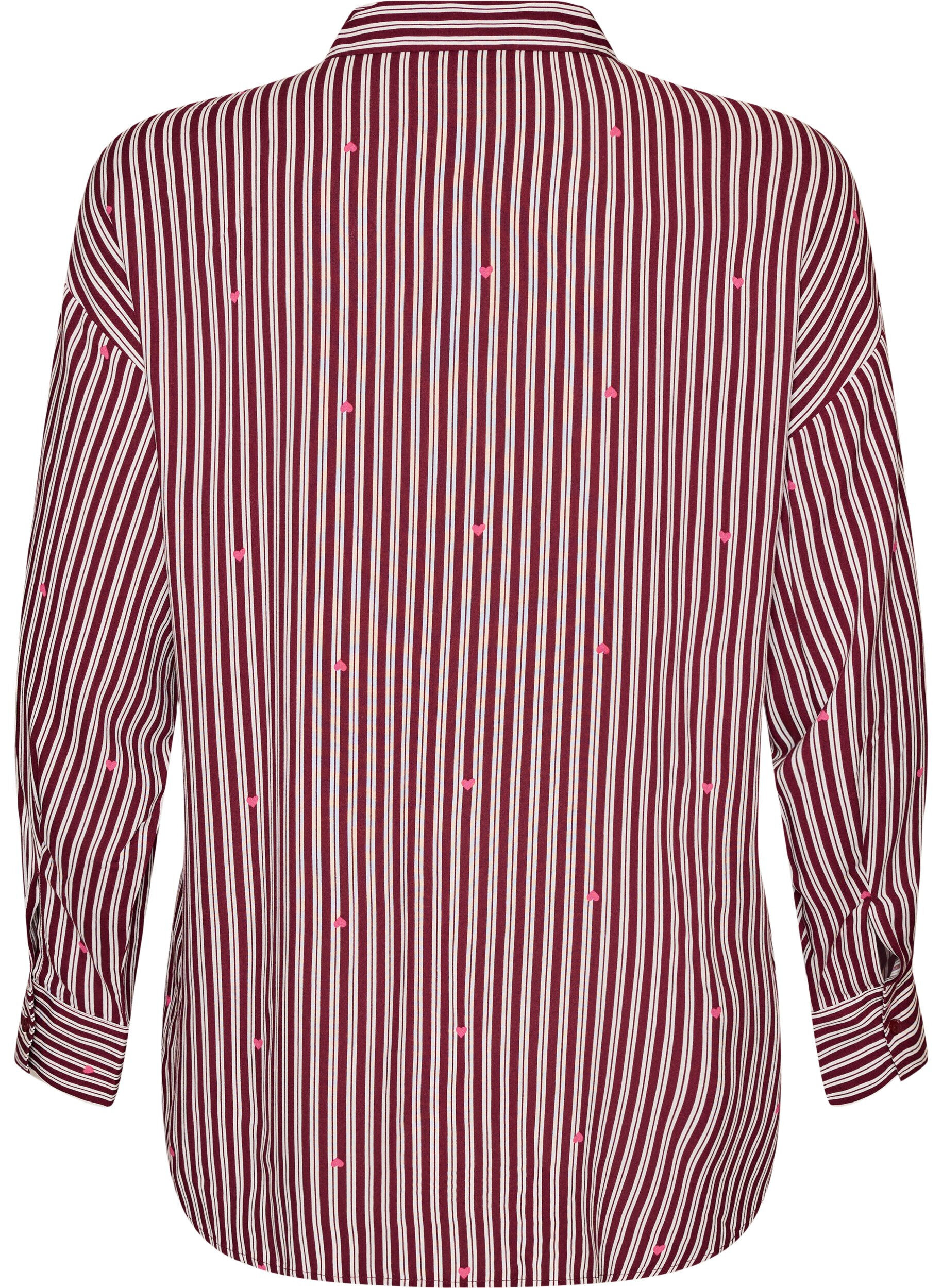 ZizziKoszulka nocna w paski i serduszka, Ciemnobordowy, Packshot image number 1