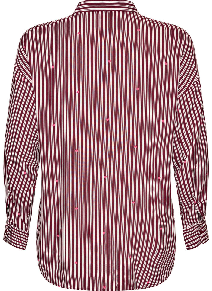 Koszulka nocna w paski i serduszka, Ciemnobordowy, Packshot image number 1