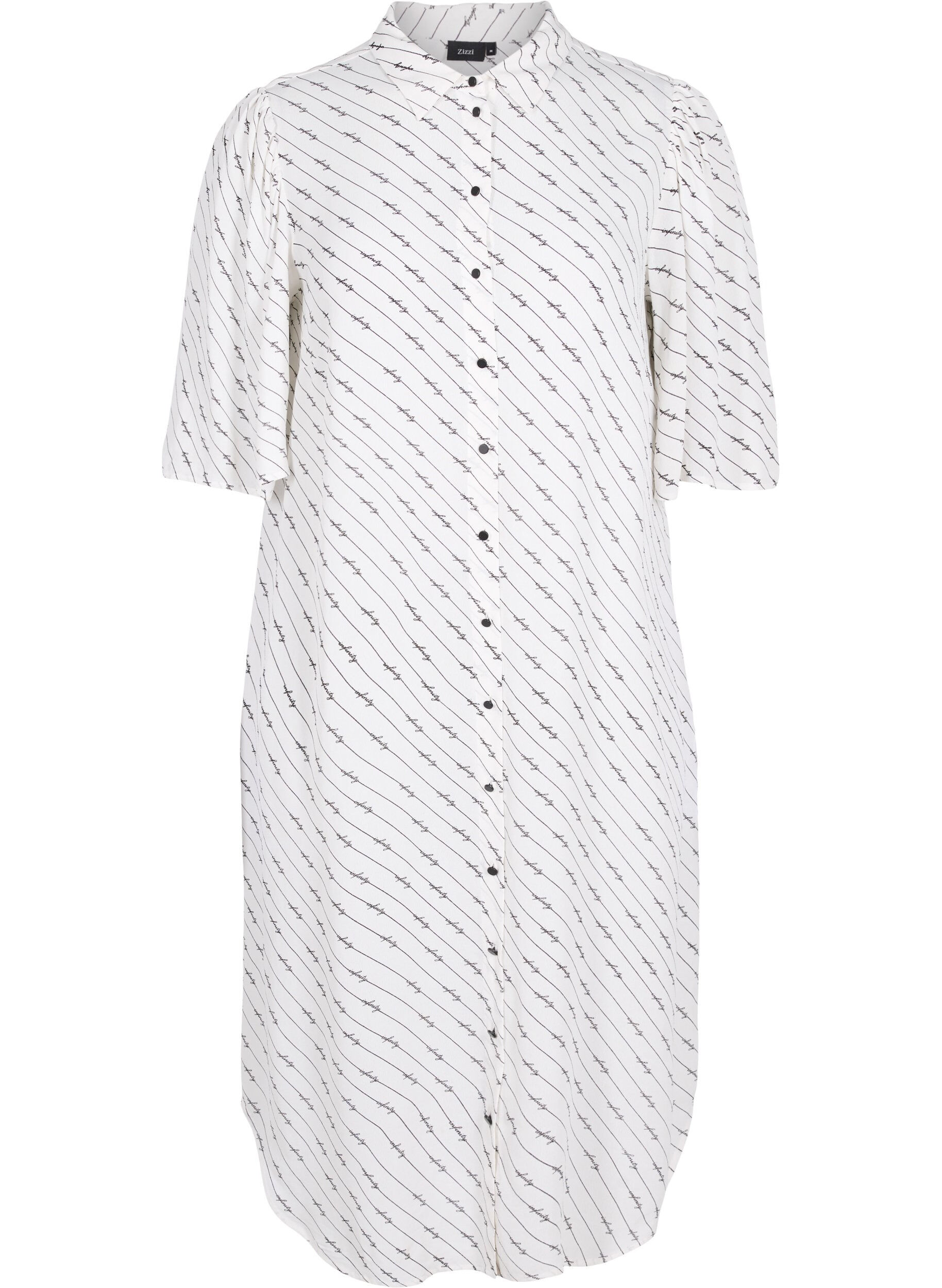 Zizzi Striped shirt dress in viscose, White AOP, Packshot image number 0