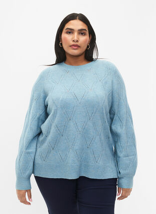 Dzianinowy pulower z azurowym wzorem, Reef Waters Mel., Model image number 0