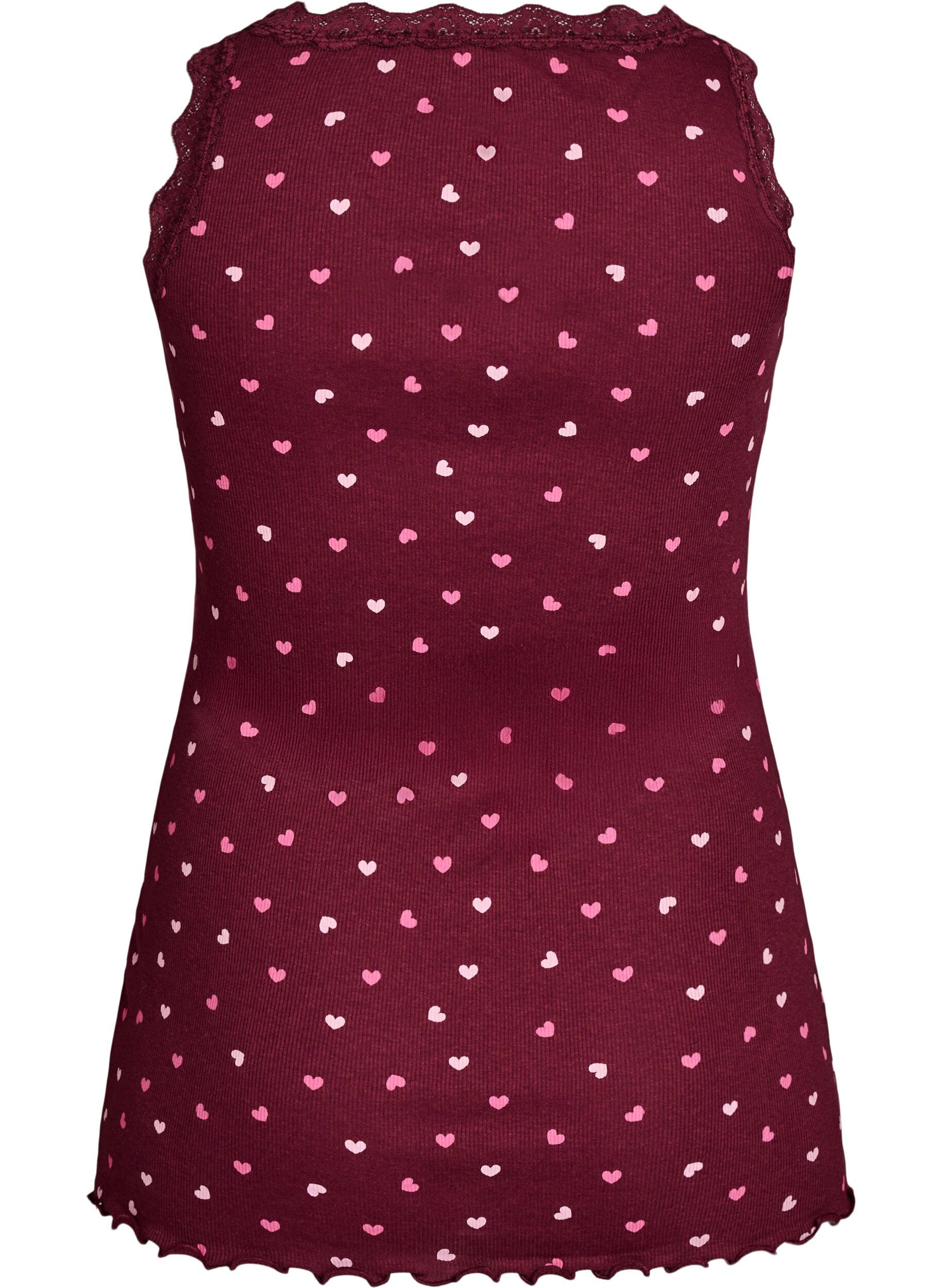 Zizzi Top z nadrukiem i koronkowym brzegiem, Czerwony, Packshot image number 1