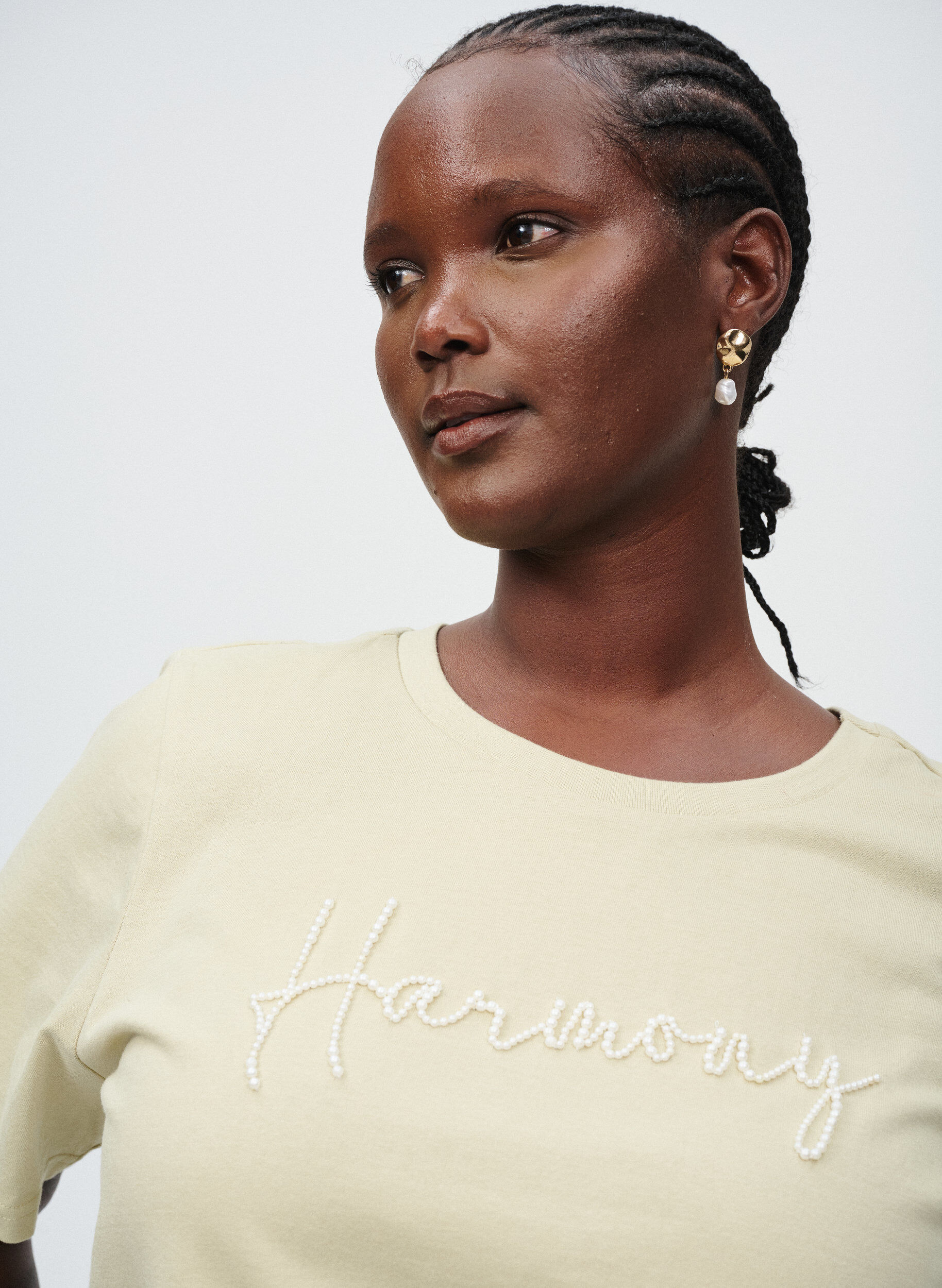 Zizzi Koszulka z bawelny organicznej z perlowym tekstem, Beżowy, Image image number 0