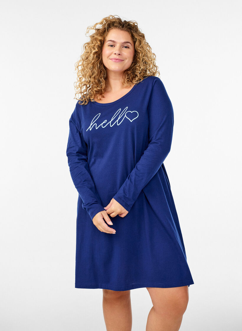 Koszula nocna z dlugimi rekawami wykonana z bawelny organicznej, Niebieskie, Model image number 0