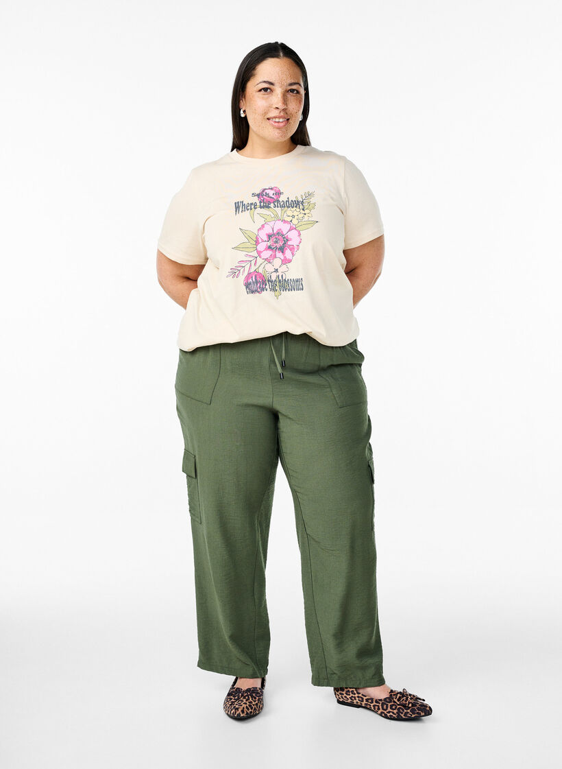 Bawelniana koszulka z nadrukiem, Beżowy, Model image number 1