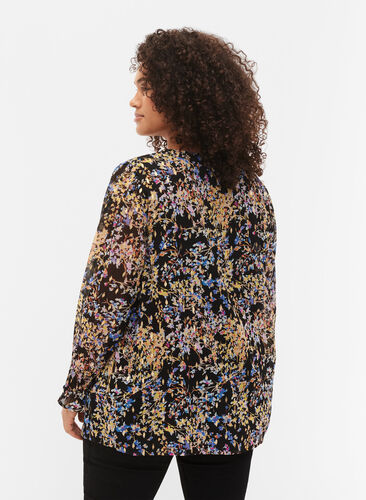Bluzka w kwiaty z dlugimi rekawami i dekoltem w szpic, Black/Vibrant Flower, Model image number 1
