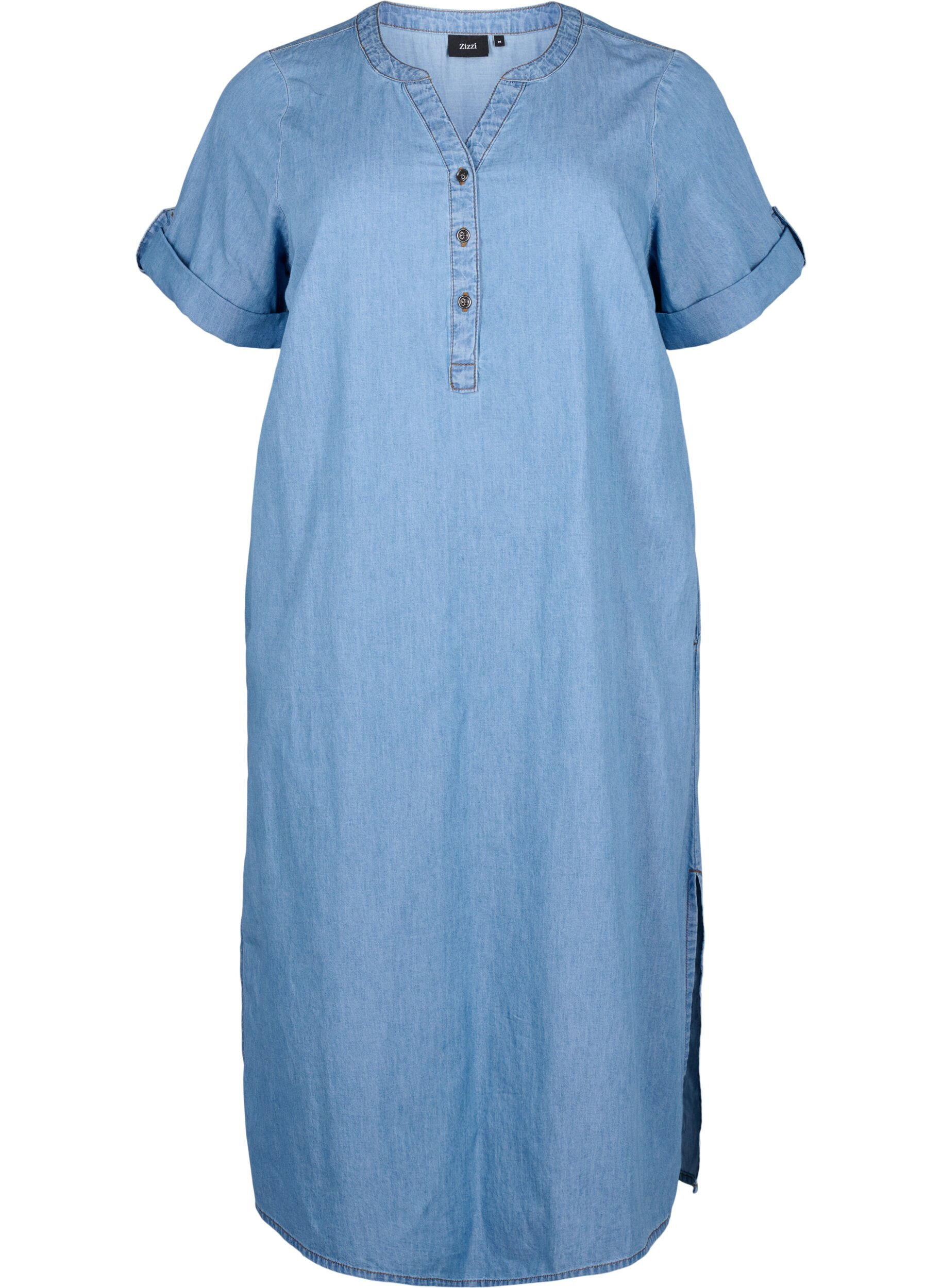 Zizzi Dzinsowa sukienka z rozcieciem i kr&oacute;tkimi rekawami, Blue denim, Packshot image number 0