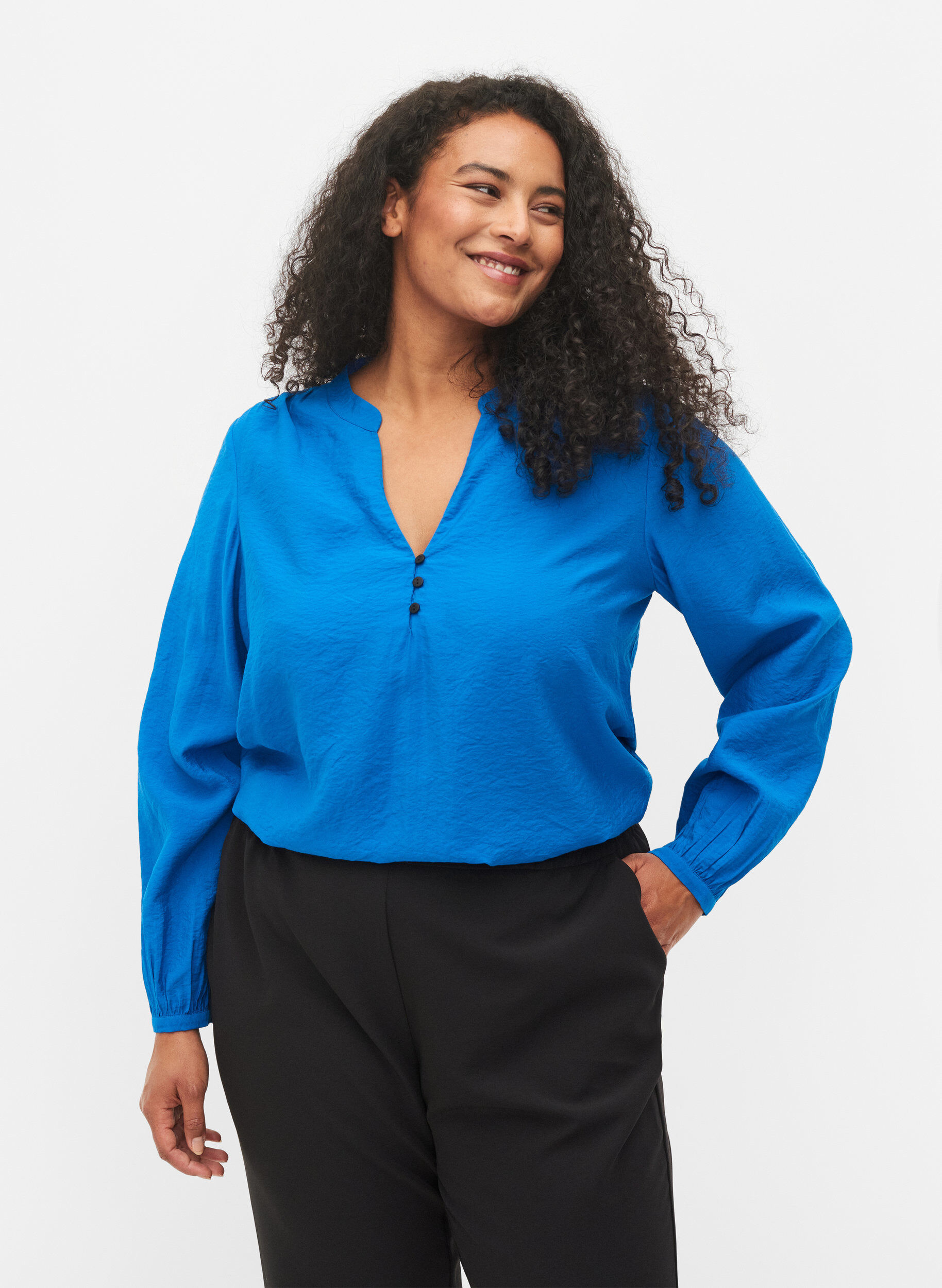 Zizzi Long-sleeved top in viscose blend, Skydiver, Model image number 0