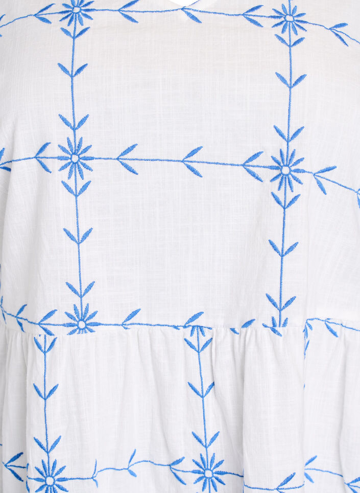 Krótka sukienka z dekoltem w szpic i haftem, Biały, Packshot image number 2