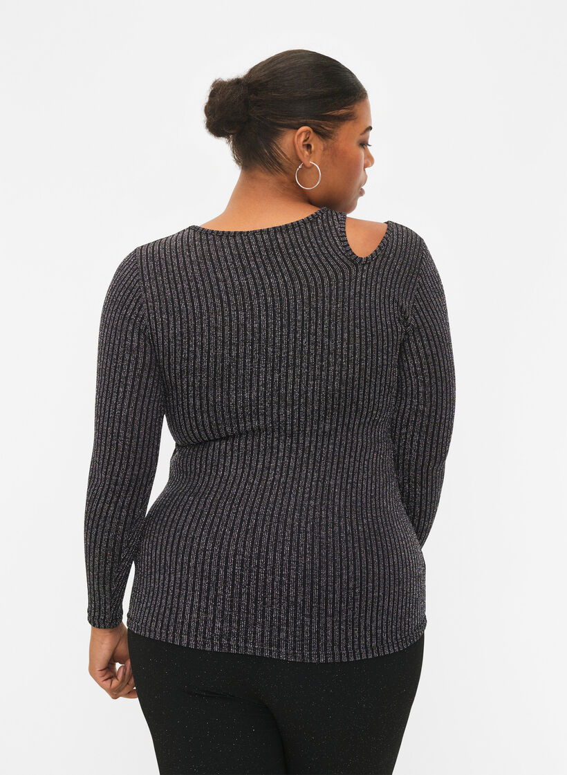 Bluzka z brokatem z wycieciami i dlugimi rekawami, B. w. Silver Stripes, Model image number 1