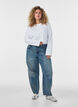 Jeansy typu barrel z przetartym wykonczeniem, Niebieskie, Model image number 0