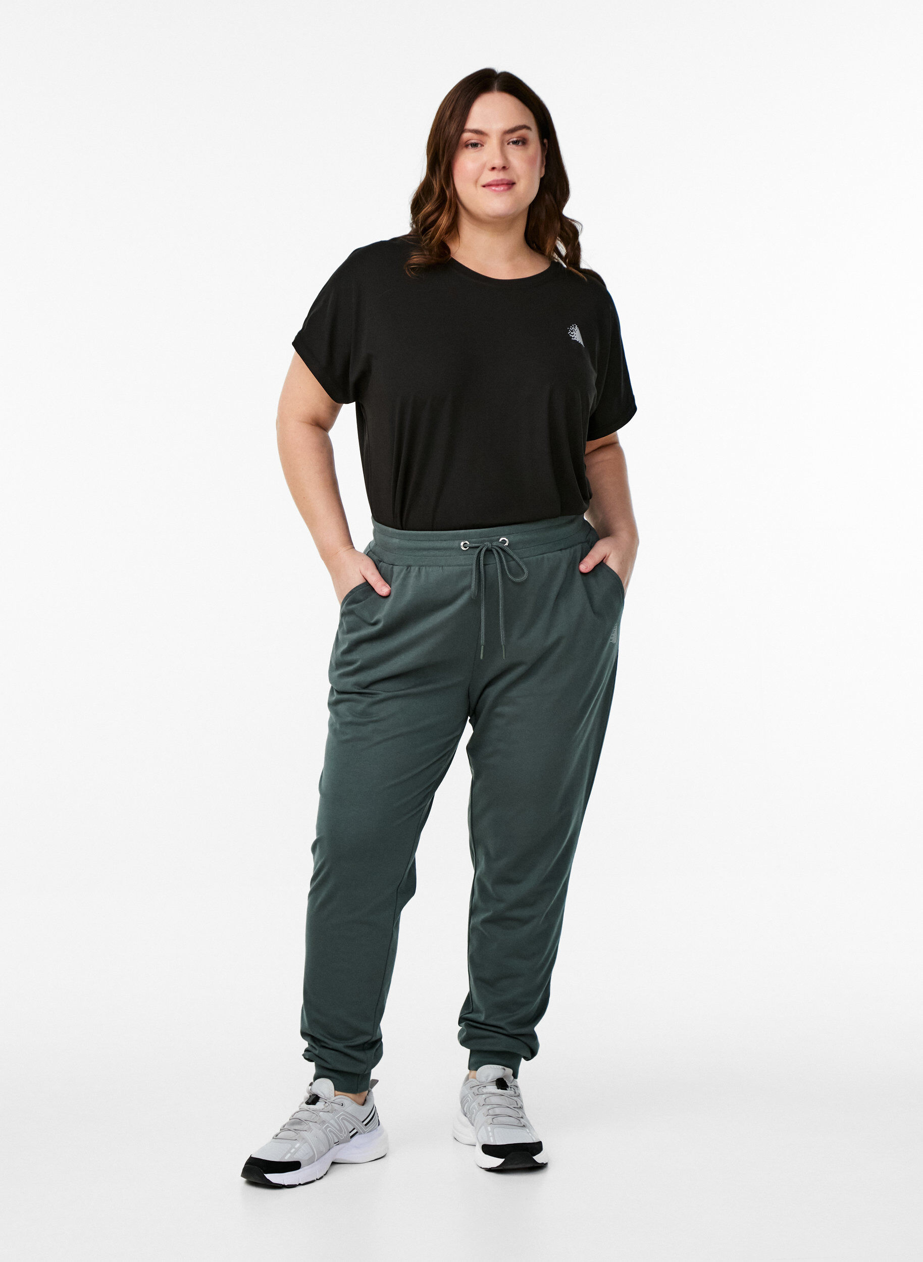 Luzne spodnie dresowe z kieszeniami, Zielony, Model