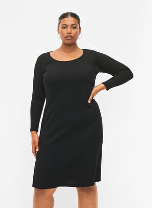 Dopasowana sukienka z dlugimi rekawami i rozcieciem, Black, Model image number 0