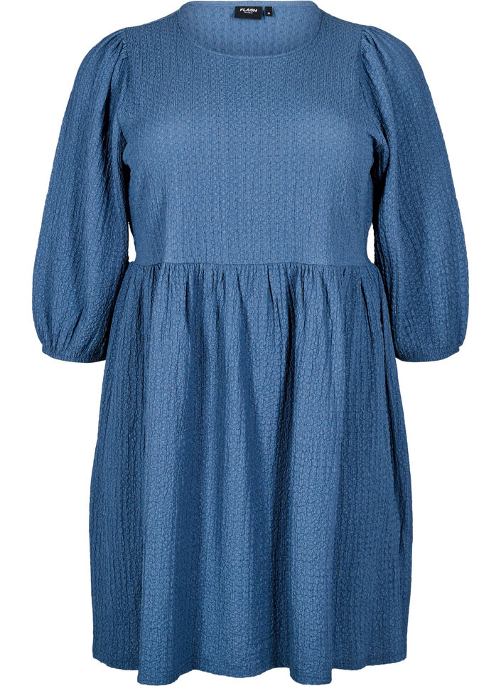 FLASH - Krótka sukienka z faktura i rekawami 3/4, Sargasso Sea, Packshot image number 0