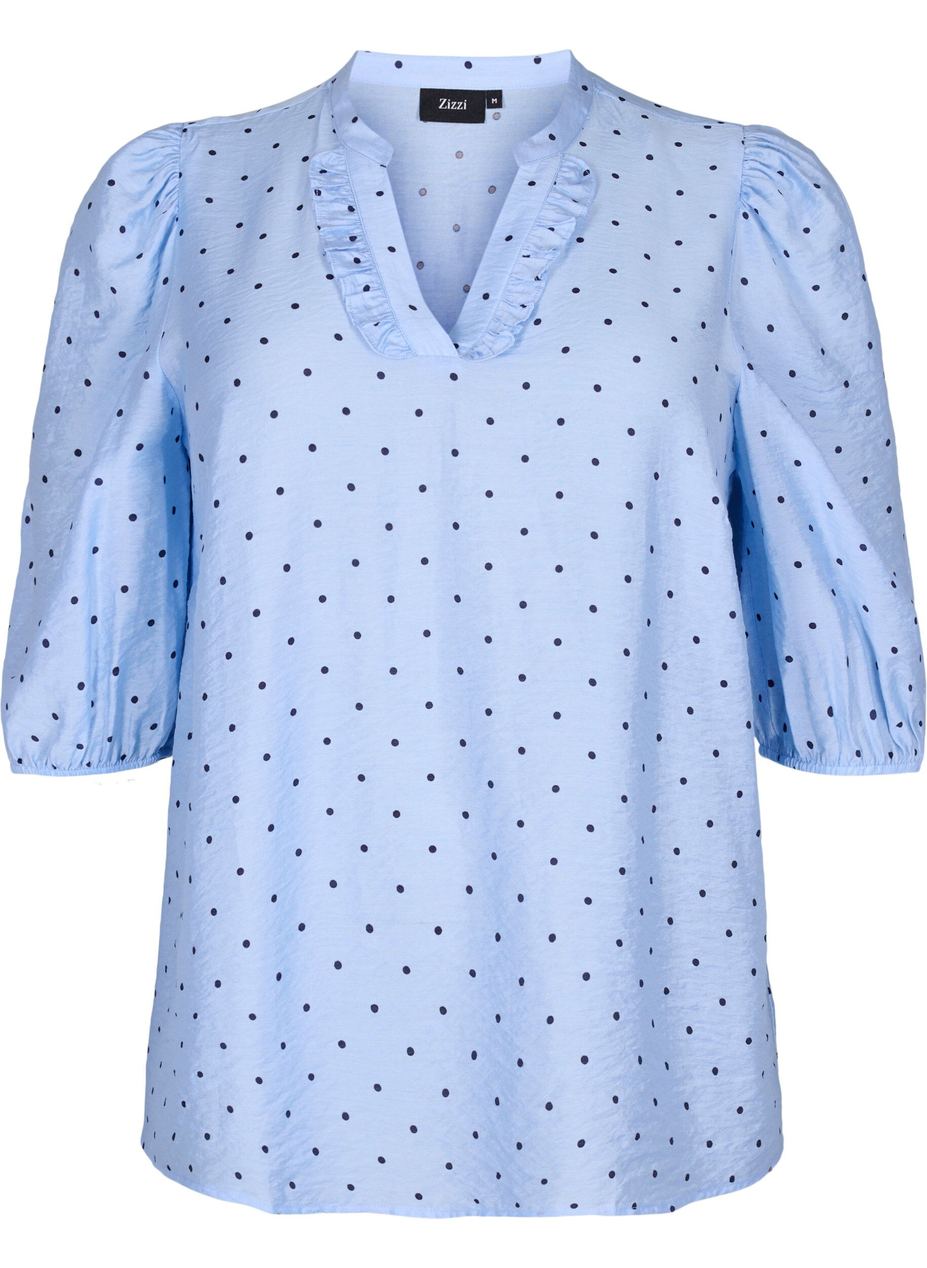 Zizzi 	 Dotted blouse with 3/4 sleeves in viscose material, Light Blue Dot, Packshot image number 0