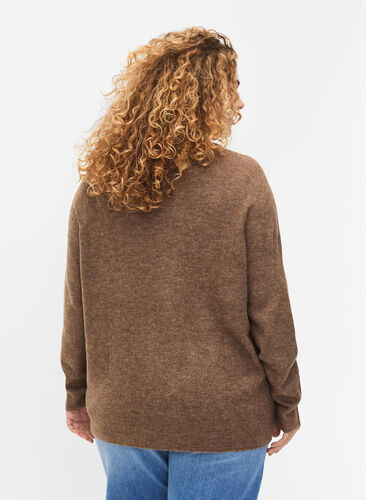Melanzowy sweter z okraglym dekoltem, Caribou Mel., Model image number 1