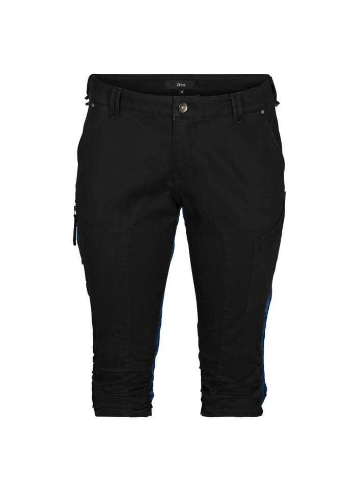 Jeansy capri o dopasowanym kroju z kieszeniami, Czarne, Packshot image number 0