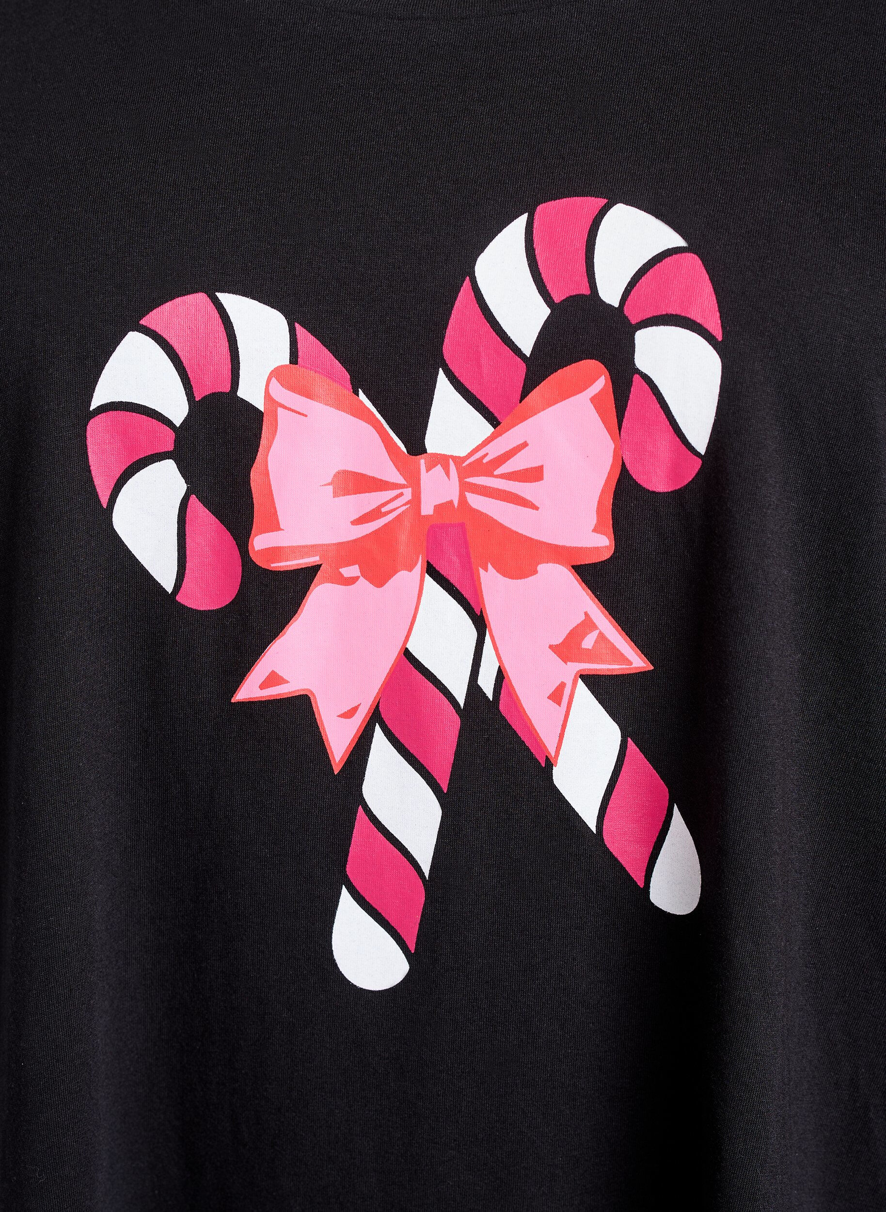 Zizzi Koszula nocna z bawelny organicznej z motywem swiatecznym, Czarne, Packshot image number 2