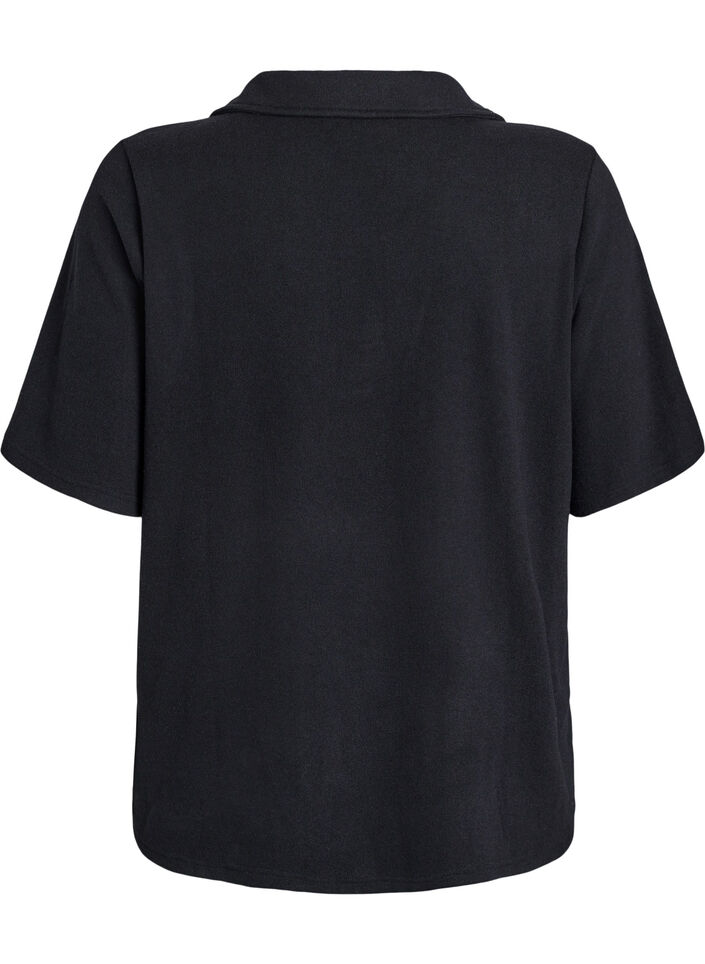 Dzersejowa bluzka z kolnierzykiem i krótkim rekawem, Czarne, Packshot image number 1