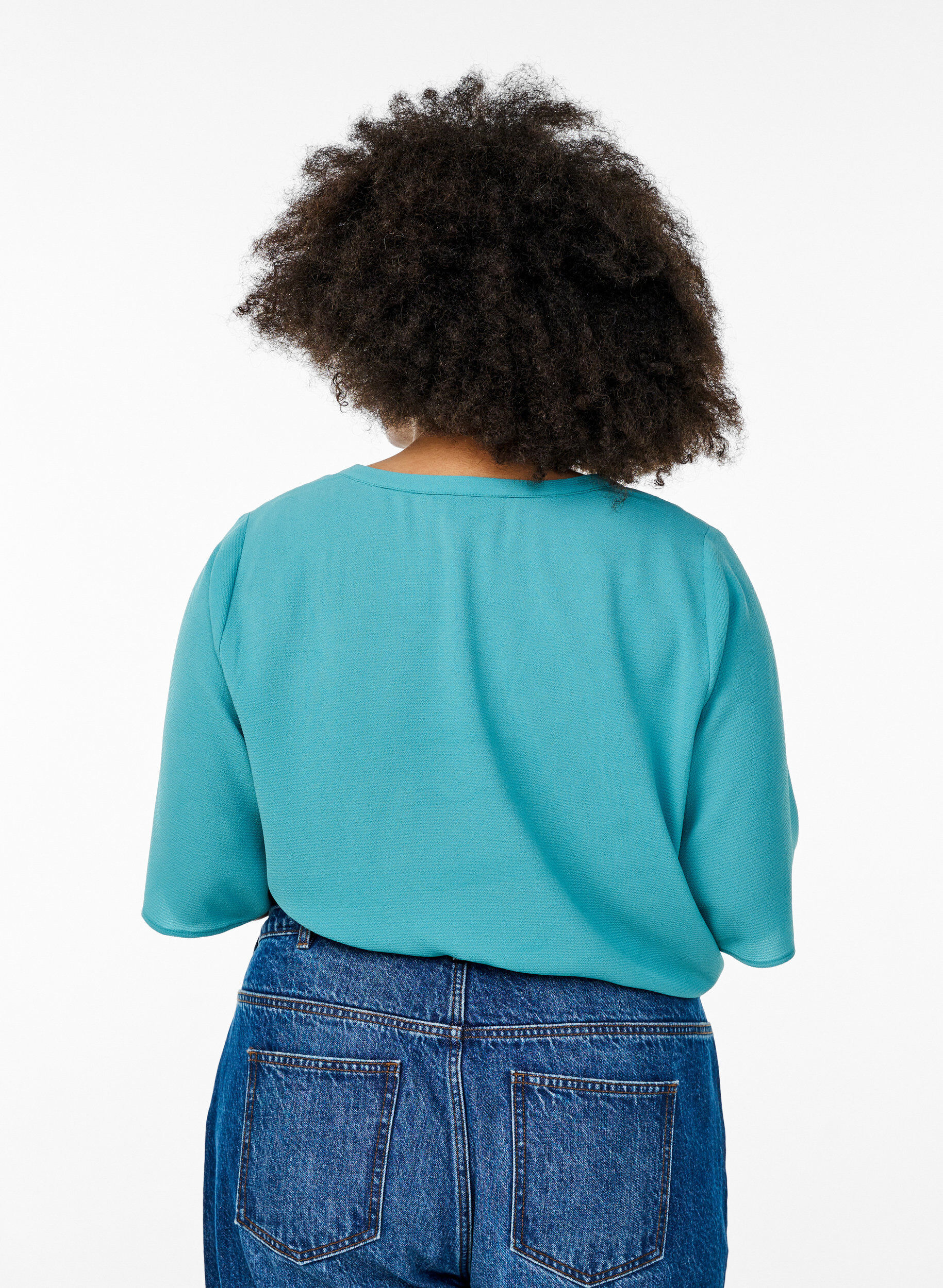 Zizzi Bluzka z kr&oacute;tkim rekawem i dekoltem w szpic, Zielony, Model image number 2