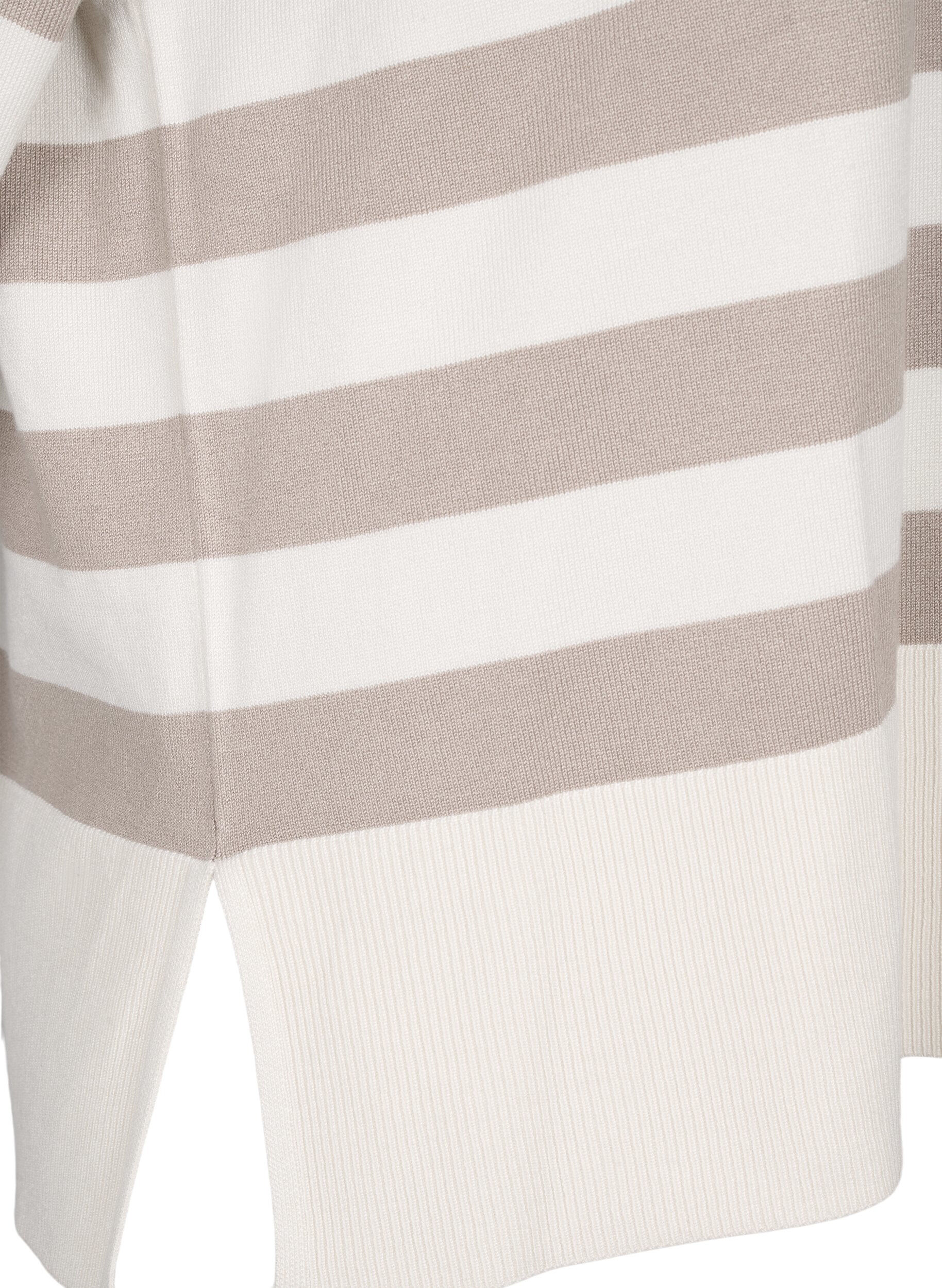 Zizzi Sweter z wiskozy w paski z rekawem 3/4, Birch/Simply Taupe, Packshot image number 3