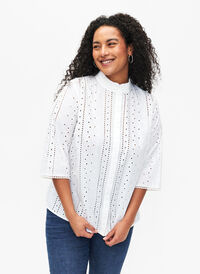 Bawelniana azurowa koszula, Bright White, Model