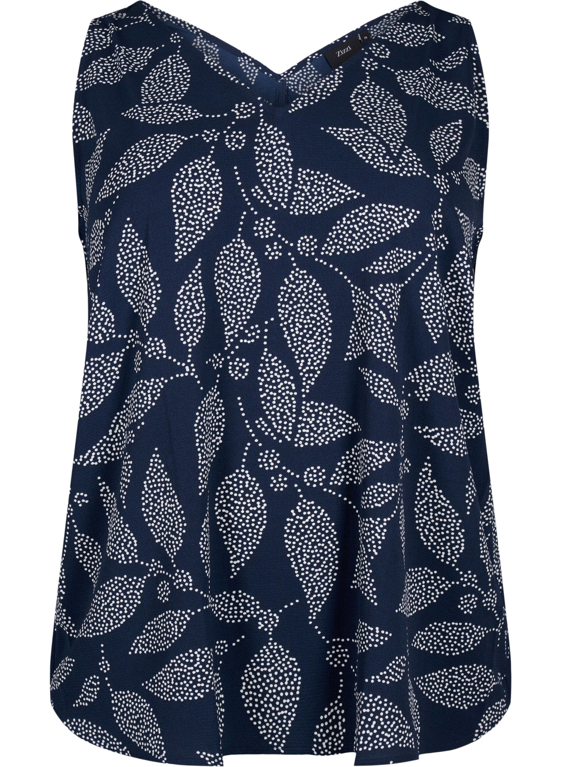 Zizzi Top z nadrukiem i dekoltem w serek, Navy B. w. Dot Leaf, Packshot image number 0