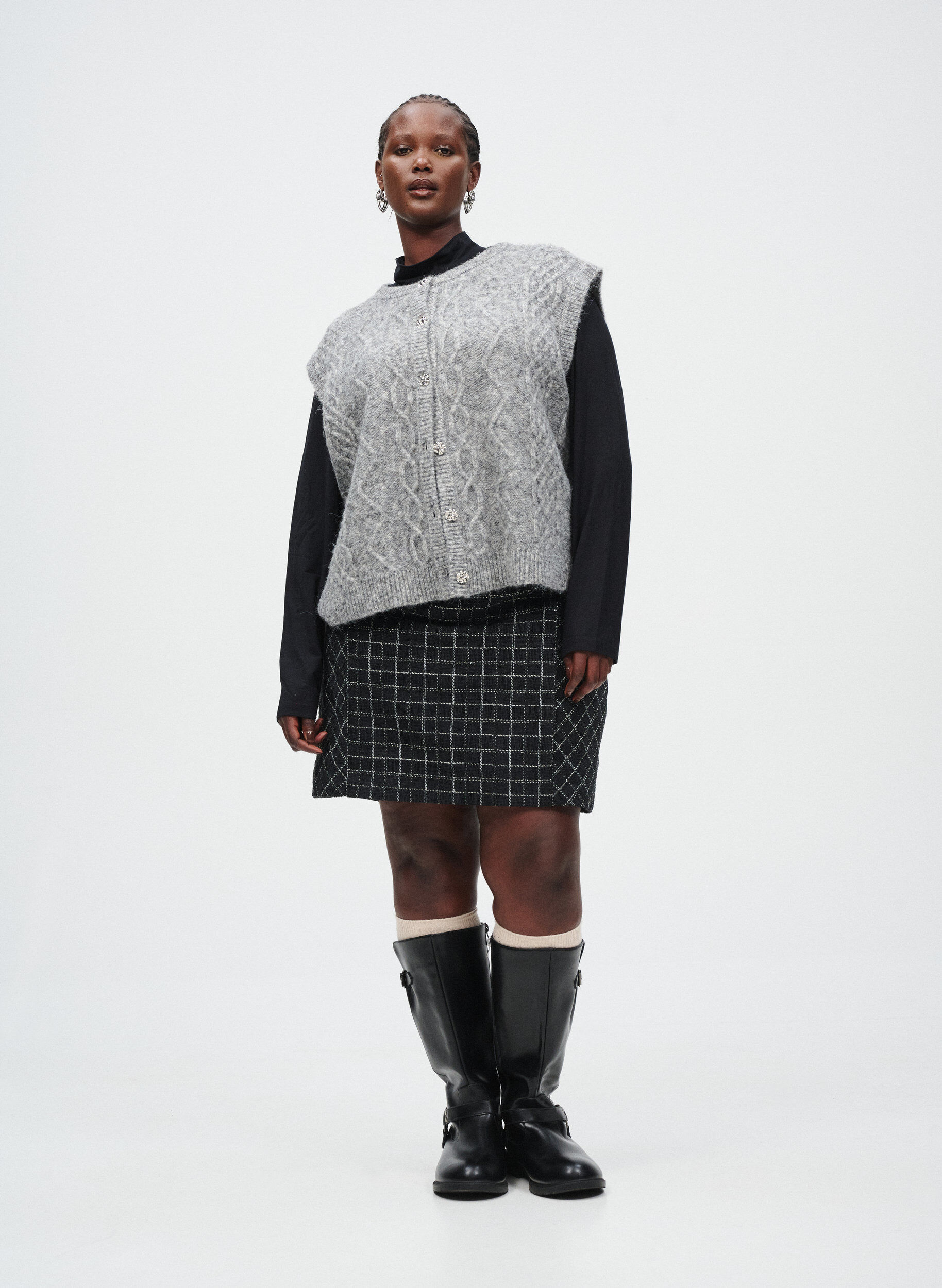 Zizzi Bluzka z dlugimi rekawami i wysokim dekoltem, Czarne, Image image number 0