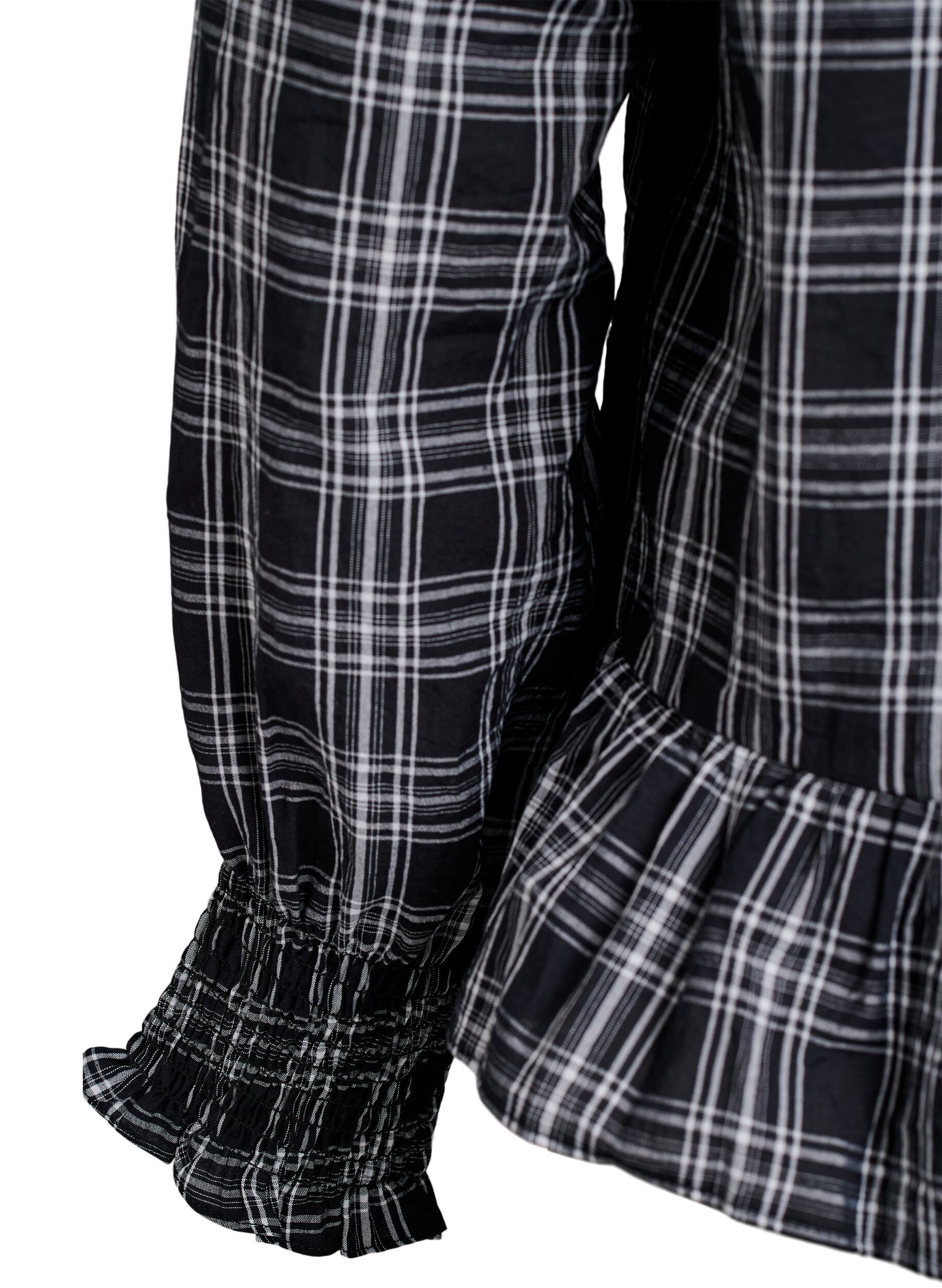 Zizzi Bluzka w krate z falbankami, Czarne, Packshot image number 3
