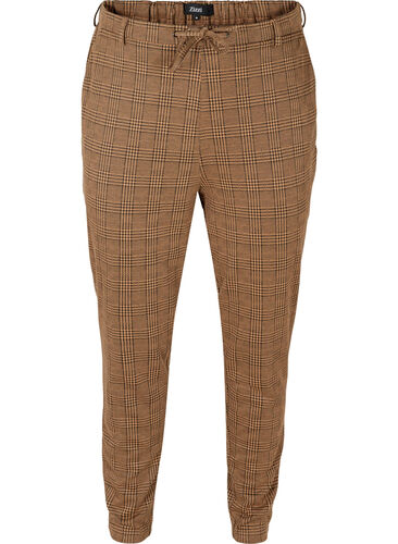 Cropped Maddison pants with checkered pattern, Brown Check, Packshot image number 0