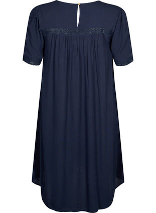 Wiskozowa sukienka z koronkowym paskiem, Navy, Packshot image number 1