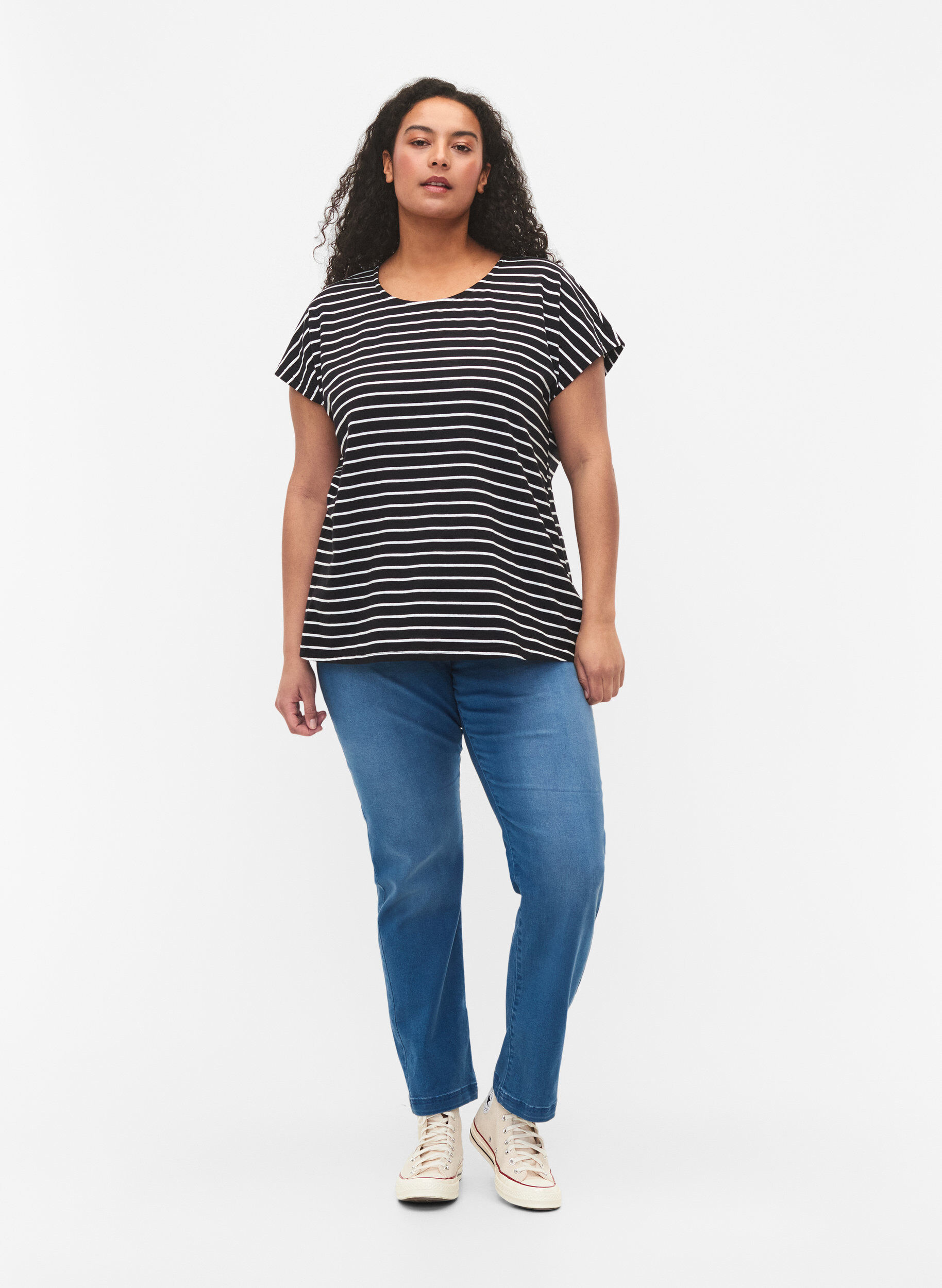 ZizziBawelniana koszulka w paski, Black W. Stripe, Model image number 2