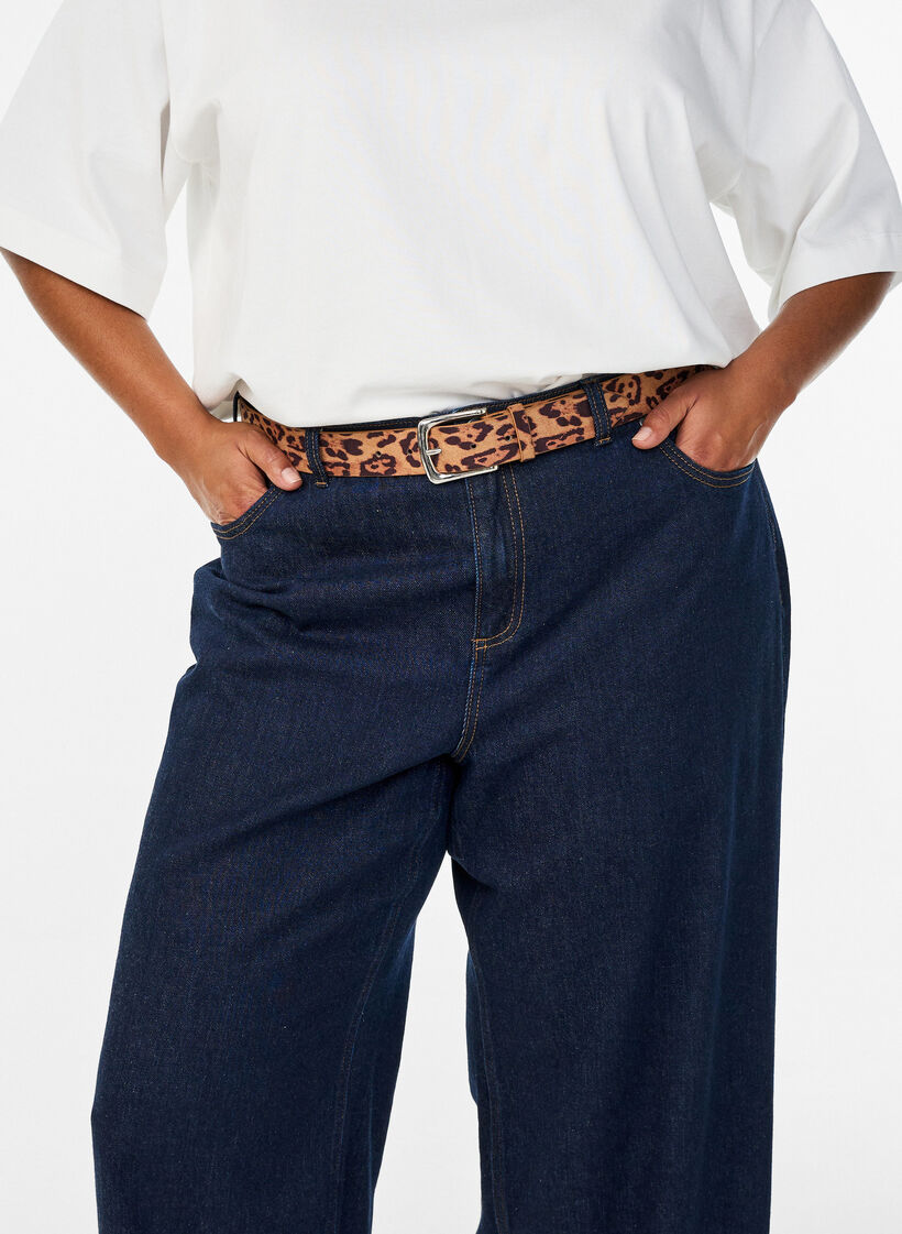 Pasek z nadrukiem w panterke, Brązowy, Model image number 0